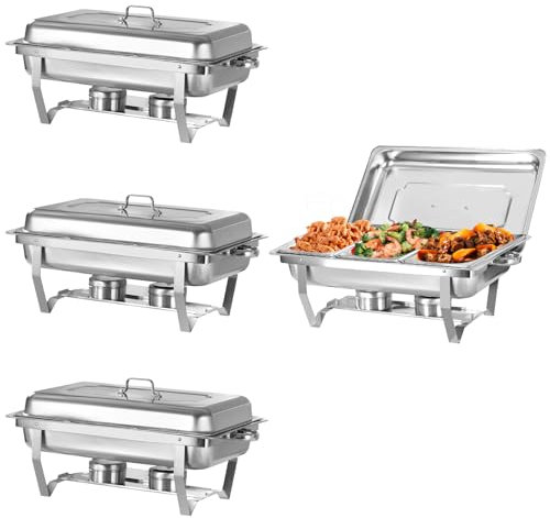 ERfairdeal Chafing Dish Mahlzeit | Edelstahl Warmhaltebehälter | Speisenwärmer | Wärmebehälter | Rechaud für Catering, Buffet und Party 1/3 pan (4 PCS)