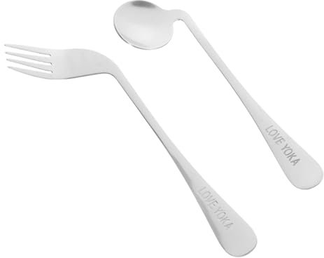 Didiseaon 4 Ensembles Cuillère Fourchette Coudée Fourchette Facile à Utiliser Cuillère à Poignée Droite Cuillère Pour Droitier Couverts Adaptés Ustensile Adaptatif Cuillères Acier Inoxydable