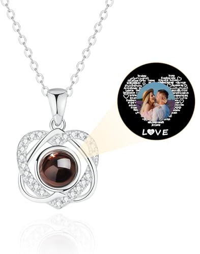 Personalisierte Bild-Halskette, Projektions-Halskette mit Foto innen - Halskette mit individuellem Foto.Anhanger - 18-Karat-Echtvergoldung-Weihnachtsgeschenke für Familie und Freunde (style8-Silber)
