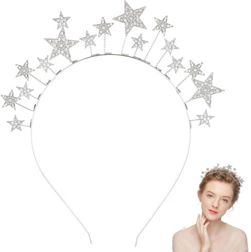 ZEYIYER 19 cm Strass Silber Stern Haarreif Krone, Kostüm Haaraccessoires, Sterne Prinzessin Party Hochzeits Haaraccessoires für Frauen und Mädchen