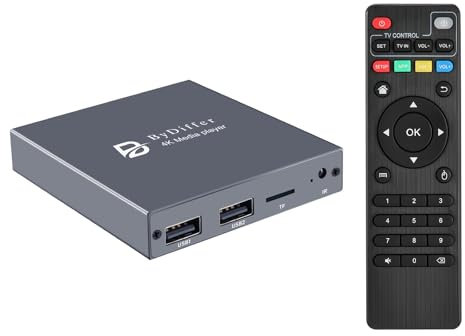 4K Digital Media Player, TV MP4 Video Player with HDMI/AV/Optical Output, Mini HD Media Players for USB Drive/Micro SD Card, Digital Signage, H.265/HEVC, Auto Playback (Grey)