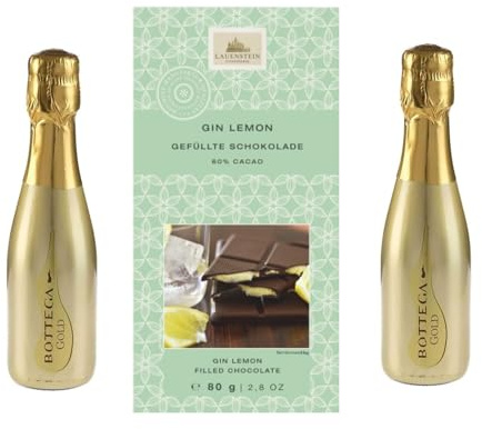 Goldene Zeiten für ZWEI - 2 Fl. Prosecco plus Gin Lemon Schokolade - Herzling Geschenkset