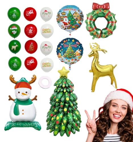 Juego de globos para árbol de Navidad, decoraciones con globos para árbol de Navidad,Kit de decoración de globos de aluminio de pie - Decoración de ambiente Rich Elements para jardín, sala de estar in