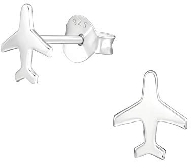 Monkimau Flugzeug Kinder Ohrringe | 925 Silber | Mädchen Ohrstecker Schmuck | Hypoallergen & Nickelfrei | Kinderohrringe Geschenkidee