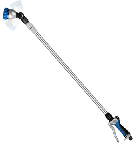 RESTMO Langer Teleskop Gießstab 92-152 cm, Lang Gartenbrause Metall mit 180° schwenkbaren Kopf, 7 Sprühmustern, Durchflusskontrolle, Bewässerung Zauberstab zum Blumenampeln und Sträucher, Blau