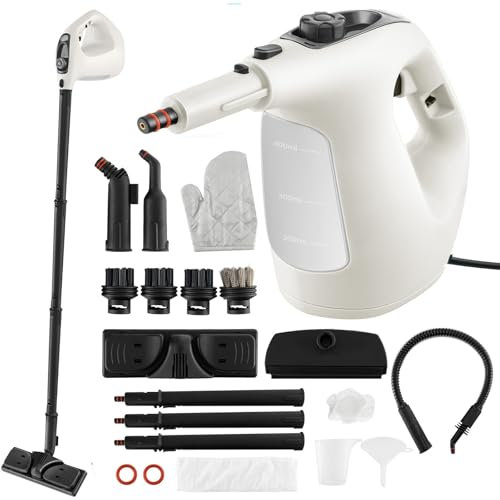 RELAX4LIFE Nettoyeur à Vapeur Portatif 1400W|400ml Réservoir d'Eau|2 Bar|14 Accessoires, Nettoyeur Pressurisé avec Verrouillage, Temps de Nettoyage Illimité pour Canapé Tapis Vitre Verre (Gris)