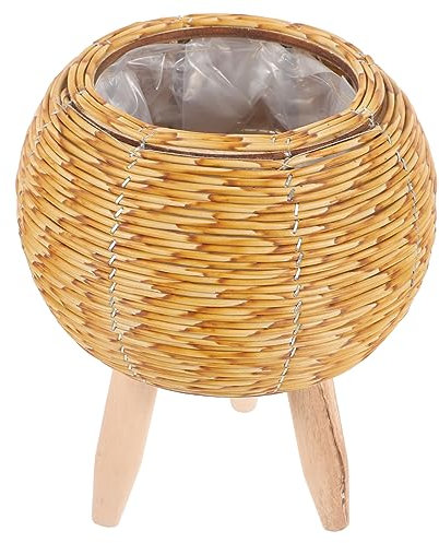 BESPORTBLE Runder Rattan-pflanzenständer Mit Stabilem Dreibein Holzfuß Geflochtener Übertopf Für Zimmerpflanzen Wohnzimmer Bürodekoration Natürlicher Vintage-blumentopfhalter