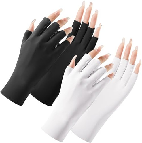 SUJAYU 2 Pairs UV Gloves for Gel Manicures, UPF Gloves Fingerless Gloves for Women, UV Nail Gloves UV Protection Gloves UV Lamp Gloves UV Light Gloves for Gel Nails (Black+White)