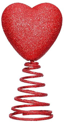 Mini Valentine Day Tree Topper Glitter Heart Shape Tree Hat Valentines Decorations Home Decoration (Red, 13cm)