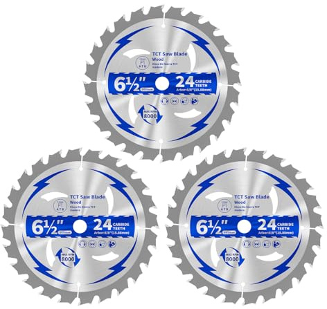 Revvsatrk 3 Pack 6-1/2 Inch 24T Circular Saw Blades Fine Finish with 5/8 Arbor ATB Framing Saw Blades for Cutting Softwood Hardwood Laminate Plywood Chipboard Panels FRP MDF
