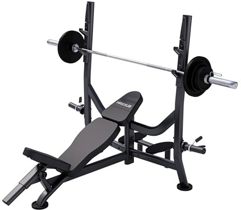 MAXXUS Hantelbank - mit Ablage, 60 kg Langhantel Set: 50mm Hantelscheiben, 218 cm Langhantelstange, Max. 285 kg - Bankdrücken Bank, Trainingsbank mit Olympia Gewichten, Schrägbank, Fitnessban