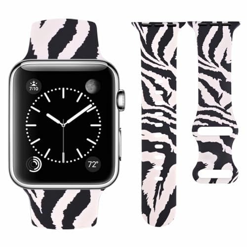 Vozehui Zebra Silicone Strap Compatible with Apple Watch Strap 42mm 44mm 45mm 46mm 49mm,Soft Silicone Replacement Straps for iWatch SE Series 10 9 8 7 6 5 4 3 2 1, Women Men