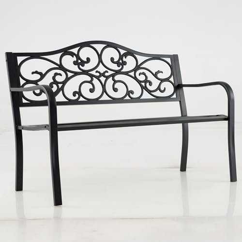 COSTWAY Gartenbank Metall, Sitzbank aus Gusseisen für 2 Sitzer, Parkbank mit Rückenlehne & Armlehne, Metallbank, Eisenbank für Garten, Terrasse, Balkon, 128 x 62 x 89 cm, Schwarz