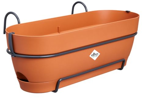 Elho Vibia Campana Balconnière Allin1 50 - Planteur pour Balcon - Ø 50.4 x H 17.7 cm - Marron/Terre Cuite (Lot de 6)