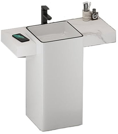 CAFIEDR Meuble-lavabo sur Pied avec Plan de Travail en Ardoise et évier en céramique, Meuble-lavabo Moderne et Minimaliste avec Vasque carrée, Robinet/vidange/Tuyau d'a(100cm)