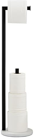 Marble Toilet Paper Holder Stand -Matte Black, Freestanding with Storage, Floor Stand, Silver Toilet Roll Holder, Standing Paper Towel Holder