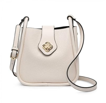 JFY Flower Shape Flap Over Twist Lock Clasp Cross Body Bag (Beige)