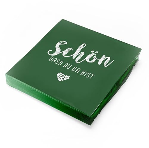 itenga Servietten Schön dass du da bist 30 x 30cm 3-lagig 20 Stück für Kommunion Konfirmation Hochzeit Taufe und andere Feiern (dunkelgrün)
