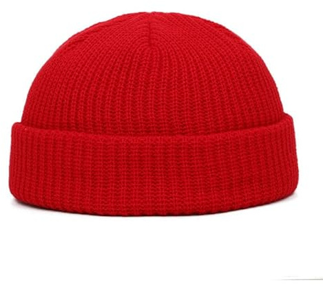 Rakiuty Beanie Strickmütze, Mütze Herren, Mütze Beanie, Muetze Fuer Maenner, Rollmütze Herren, Mützen, Trawler Beanie, Rollmütze Kurz, Muetzen Herren, Rot