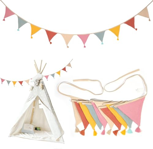 LUBOXIN Wimpelkette Kinderzimmer 1 Pcs 2.6m Girlande Kinderzimmer Deko | Baumwolle Stoff Wimpelkette Hausbett Deko für Mädchen Jungen, Baby Zimmer Deko, Wanddeko Geburtstagsdekorationen