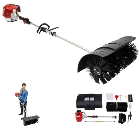 TONFEION 52CC Kehrmaschine Benzin Schneefräse, 2-Takt Motorbesen Kehrbesen 1.7KW, Handkehrmaschine mit Schultergurt & Schutzbrille, Schneeräumer Handheld für Draußen, Schneeschieber Luftgekühlt