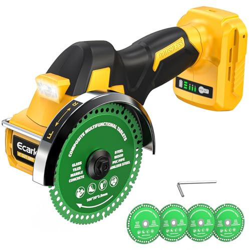 Ecarke Cordless Cut Off Tool Compatible with DeWalt 20V Battery, 4 Circular Saw Brushless Motor with Blades, 18,000 RPM Mini Cut Off Tool Kit for Wood/Metal/Plastic/Tile/Stone Cutting (Tool Only)
