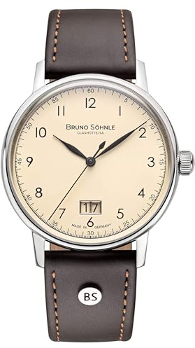 Bruno Söhnle Herrenuhr Original NEU Bergamo Big Herrenuhr Dunkelbraun Creme Datum Saphirglas Quarz 39mm- 17-13234-131