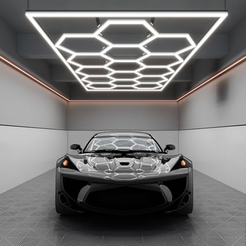 Hexagon LED garage 15-tlg 710W 5000K Garagenlicht Werkstatt Gym Beleuchtung 50.000h Einfach Montage IP54 Wabenförmige Deckenleuchte Energiesparendes Design B