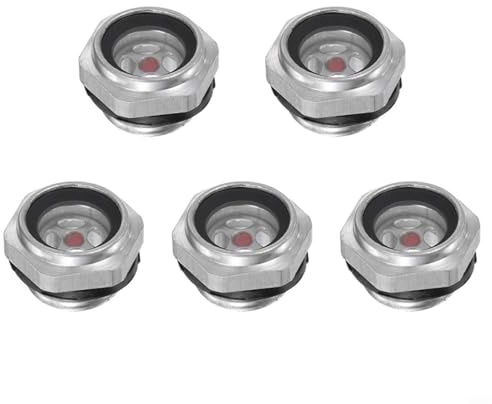 GANCEI 5Pcs 1/2 Male Thread Aluminum Oil Level Sight Glass, Hex Socket Tempered Glass Gauge For Air Compressor, Cnc, Hydraulic Press
