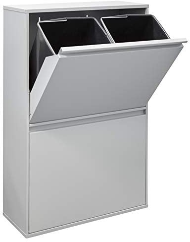ARREGUI Basic CR602-B Mülltrennsystem aus Stahl | 4 Fächer Mülleimer für die Küche | 4 Fach Abfalleimer | 4x17L (68L) | Herausnehmbare Inneneimer mit Griff | Recycling Schrank | Mülltrennung |hellgrau