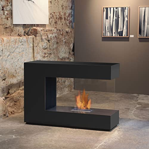 muenkel design loft.line - C-02 [Design Raumteiler Ethanol Kamin]: Tiefschwarz - safety burner 290