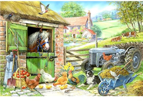 The House of Puzzles - Down On The Farm Jigsaw - Big 250 Piece Jigsaws For Adults & Kids, Extra Large Pieces, Artist Illustrated, Scenic Landscape, Deluxe Puzzle Gifts