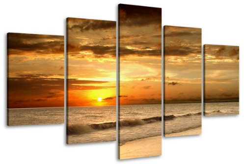 Visario Bild auf Leinwand 100 cm Nr 6407 Strand fertig gerahmte Bilder 5 Teile Marke original Leinwandbilder