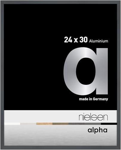 nielsen Bilderrahmen, 24 x 30 cm, Aluminium, Dunkelgrau glanz, Rahmen zum Aufhängen im Hoch- & Querformat, Echtglas, Alpha