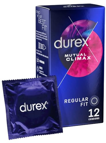 Durex Mutual Climax, 12 Condoms, Regular Fit, With Performa Silicone Lube | Ribbed & Dotted for Extra Stimulation, Performa Silicone Lube, Slow Him Down, Speed Her Up, Regular Fit, Easy On, Teat Ended