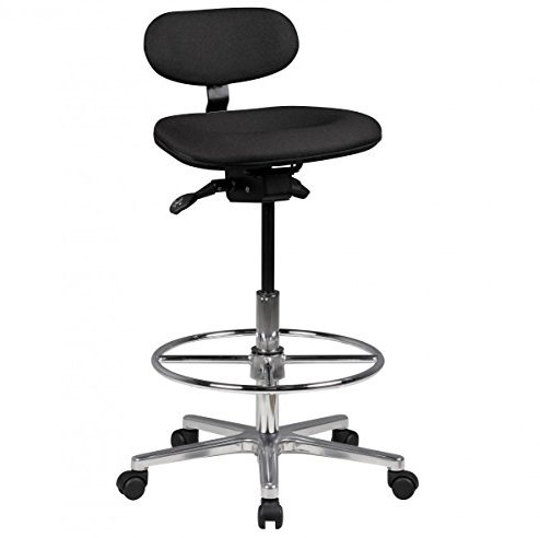 FineBuy Möbel zum Wohlfühlen Profi Arbeitsstuhl Louisiana höhenverstellbar mit Rollen Stoff Schwarz, Drehstuhl mit Ringfußstütze 60-85 cm hoch, Stehhilfe ohne Armlehnen