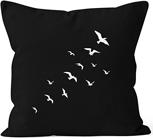 Autiga Kissenbezug Vögel Birds Fly Kissen-Hülle Deko-Kissen 40x40 Baumwolle schwarz 40cm x 40cm