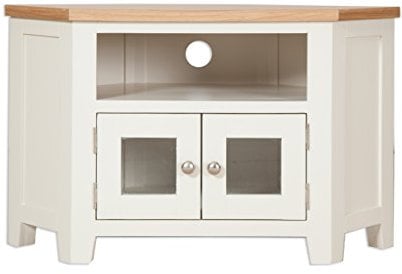 Oak and Pine Online Dorset French Ivory Cream Painted Oak & Pine Glazed Corner Tv Unit Cabinet Living Room Furniture