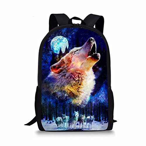 HUGS IDEA Under Animal Bedruckter Kinder-Schulranzen, Blau, Wolf Mond, L, Kinderrucksack