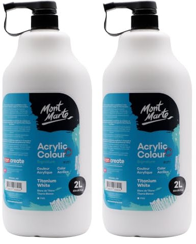 Mont Marte Discovery School Acrylic Paint, Titanium White, 1/2 Gallon (2 Liter).2 Pack Ideal for Students and Artists. Excellent Coverage and Fast Drying. Pump Lid Included.