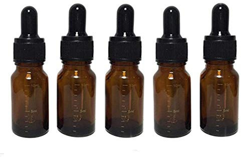 Flacons à remplir de 10 ml en verre gradué pour huiles essentielles et compte-gouttes à bouchon noir pour huiles essentielles et aromathérapie (boîte de 6).