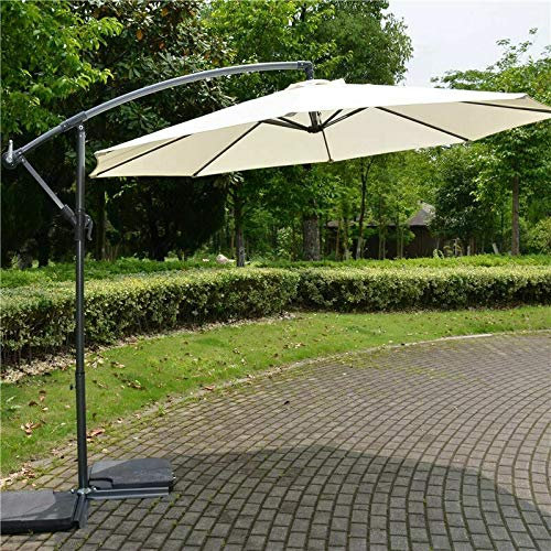 Green Bay 3m Banana Parasol - Crank Mechanism Sun Shade Canopy Cantilever Hanging Umbrella for Outdoor Garden Patio Summer Camping - Cream