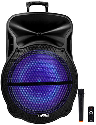 beFree Sound 18 BT Portable Rechargeable Speaker with Sound Reactive LED Lights, USB/SD, Microphone/Guitar Inputs and FM Radio