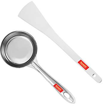 Sumeet Stainless Steel Perfect Dosa Making Spoon/Ladle Set of 2 Pcs (1 Turner, 1 Short Pour Ladle with Flat Base)