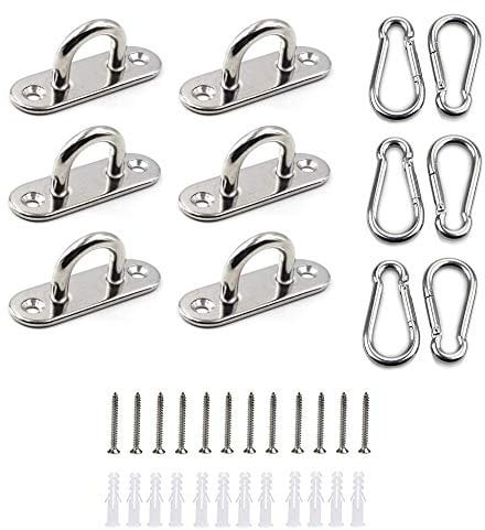 HOMPER M5 6StückEdelstahl Karabiner und Augplatte mit Öse, für Decksplatte Sonnensegel Decken Wand Befestigung Haken,mit Schrauben