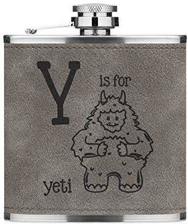 Letter Y is for Yeti 6oz PU Leather Hip Flask Grey Luxe