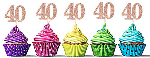 Sumerk 36PCS Rose Gold Glitter 40 Cupcake Toppers 40th Birthday Cupcake Picks Anniversary Birthday Party Decoration Supplies