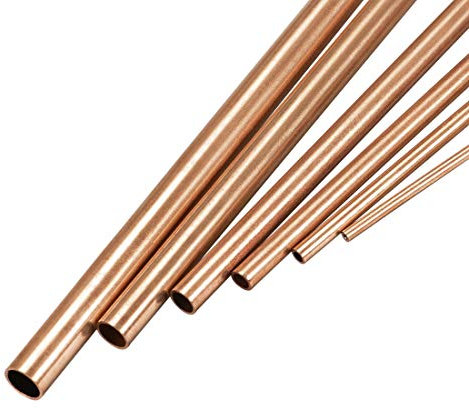 sourcing map Packung von 6 Kupferrohr, 2mm 3mm 4mm 5mm 6mm 7mm OD x 0,5mm Wandstärke 300mm Länge Nahtlos Rundrohrschlauch