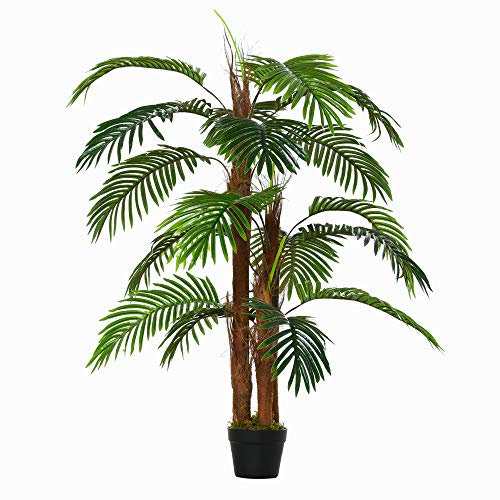 Outsunny 120cm/4FT Artificial Palm Tree Decorative Plant w/ 19 Leaves Nursery Pot Fake Plastic Indoor Outdoor Greenery Home Office Décor