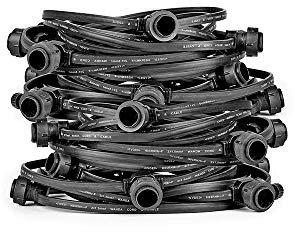 NCC-Licht Illu Lichterkette Komplettset 20 Meter Schwarz 40 E27 Fassungen mit Dichtung zum Verschrauben verlängerbar